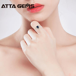 Planet Gates Blue Sapphire Silver Ring 1.5 Carats Sapphire Solid Silver Ring Brief And Fashion Design