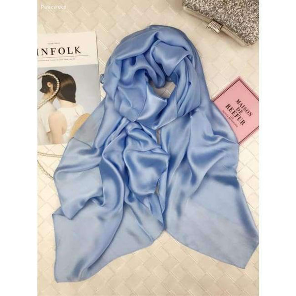 Planet Gates blue Scarf Women 100% Natural Silk Wraps Shawls and Scarves 180*90cm Hijabs Solider Colors Beach Cover up