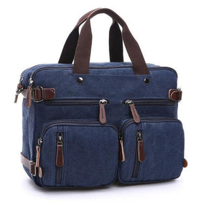 Planet Gates Blue Scione Men Canvas Bag Leather Briefcase Travel Suitcase Messenger Shoulder Tote Back Handbag Large Casual Business Laptop Pocket