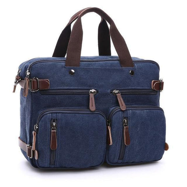 Planet Gates Blue Scione Men Canvas Bag Leather Briefcase Travel Suitcase Messenger Shoulder Tote Back Handbag Large Casual Business Laptop Pocket