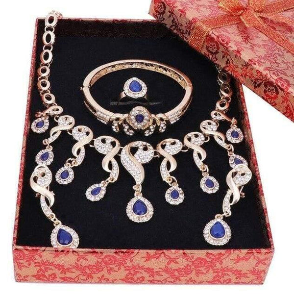 Planet Gates Blue Set Add Box Jewelry Sets For Women Dress Accessories Wedding Bridal Necklace Earrings Bracelet Ring Sets