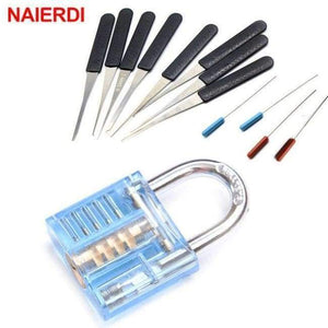 Planet Gates Blue Set NAIERDI Practice Padlock Locksmith Hand Tool Transparent Visible Lock Pick With Broken Key Removing Hooks Extractor Set Hardware
