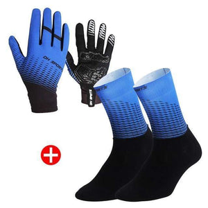 Planet Gates Blue Set / XL 1Pair Full Finger Cycling Gloves Cycling Socks Men Women Anti-slip Sports Bike Mittens Bicycle Gloves Sock Set