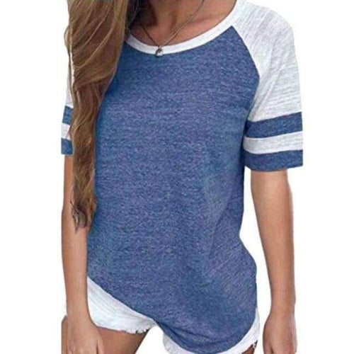 Planet Gates blue short / XXXL Women Striped Splicing Baseball Tshirt 2018 Spring Autumn O Neck Long Sleeve Top Tees All Matched T Shirt Plus Size 5XL
