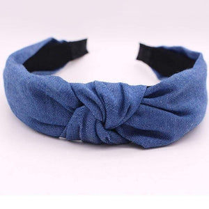 Female Bohemian Vintage Cotton Denim Fabric Knotted Headband Women  Head Wear Accessories