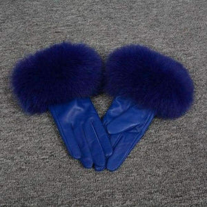 Planet Gates Blue / Size M Jancoco Max* 10 Colours 2018 Genuine Leather Glove New Arrival Real Sheepskin & Fox Fur Gloves Women's Fashion Style S7200