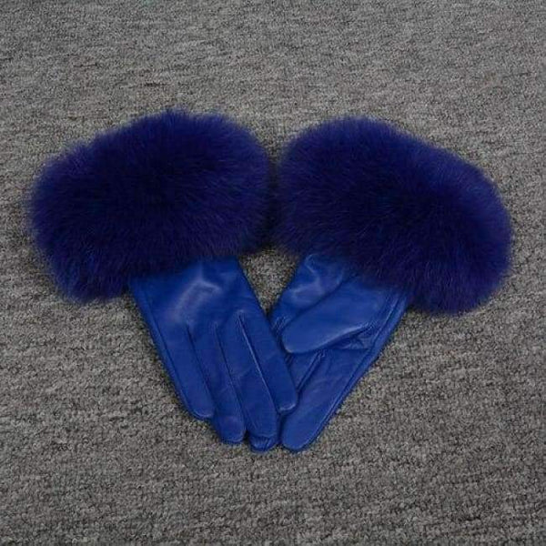 Planet Gates Blue / Size M Jancoco Max* 10 Colours 2018 Genuine Leather Glove New Arrival Real Sheepskin & Fox Fur Gloves Women's Fashion Style S7200