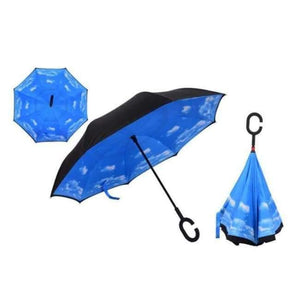 Planet Gates Blue Sky Folding Reverse Umbrella Double Layer Inverted Windproof  Rain Car Umbrellas For Women