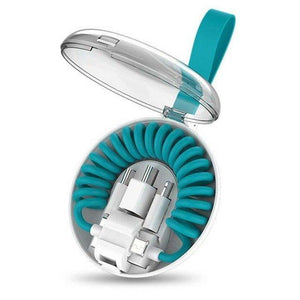 Planet Gates Blue Spring Telescopic Data Cable Universal Mobile Phone Charging Adapter Spring Charging Cable For Apple Type-C Android usb