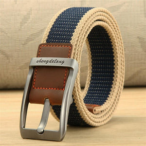 Fashion Striped Men's Belt High-quality Encrypted Canvas Hard Metal Steel Buckle Belt For Men Leather Closure Sports Belt