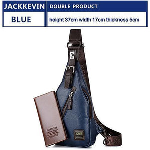 Planet Gates blue suit / 37x17x5cm Quality Assurance CHEST BAG MEN Anti-theft Magnetic Clasp Leather Bag Messenger Bag Fashion Men's Bags
