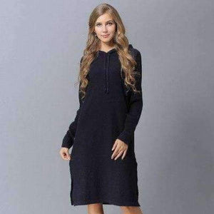 Planet Gates Blue Sweaters / One Size Autumn Winter Women Pullovers Sweaters With Cap Long Loose Knitting Black Blue Gray Thin Sweaters Dress Plus Size