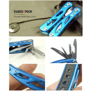 Planet Gates Blue Swiss Tech Pocket Multi-tool 12-in-1 Pliers Folding Knife EDC Outdoor Camping Equipment Survival Screwdriver Travel Kits Gear