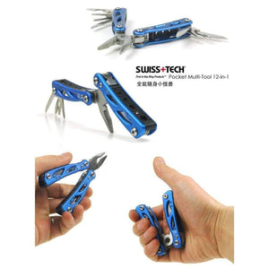 Planet Gates Blue Swiss Tech Pocket Multi-tool 12-in-1 Pliers Folding Knife EDC Outdoor Camping Equipment Survival Screwdriver Travel Kits Gear