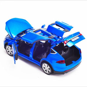 Planet Gates Blue Tesla modelx90 car model 1:32 simulation alloy car model return force car car children toy car Birthday New Year gift