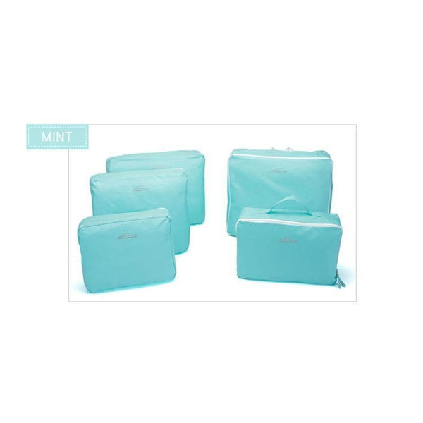 Planet Gates Blue travelling bag 5 PCS/Set Fashion Durable Waterproof Polyester Travel Bags For Men Women Luggage Underwear Clothing Sorting Bag Packing Cubes