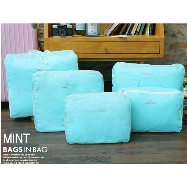 Planet Gates Blue travelling bag 5 PCS/Set Fashion Durable Waterproof Polyester Travel Bags For Men Women Luggage Underwear Clothing Sorting Bag Packing Cubes