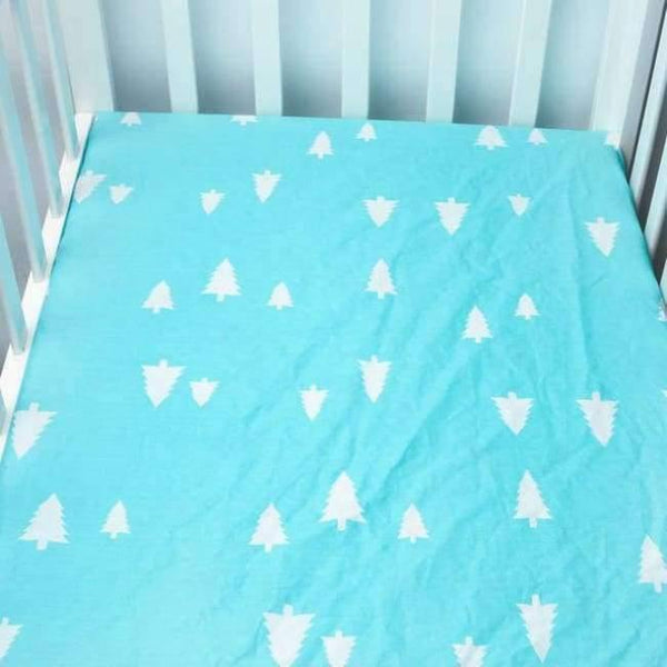Planet Gates blue trees Baby Crib Fitted Sheet 100% Cotton Infant Bed Mattress Cover Baby Bedding Set Cartoon Toddler Girls Boys Bedding Size 130*70cm