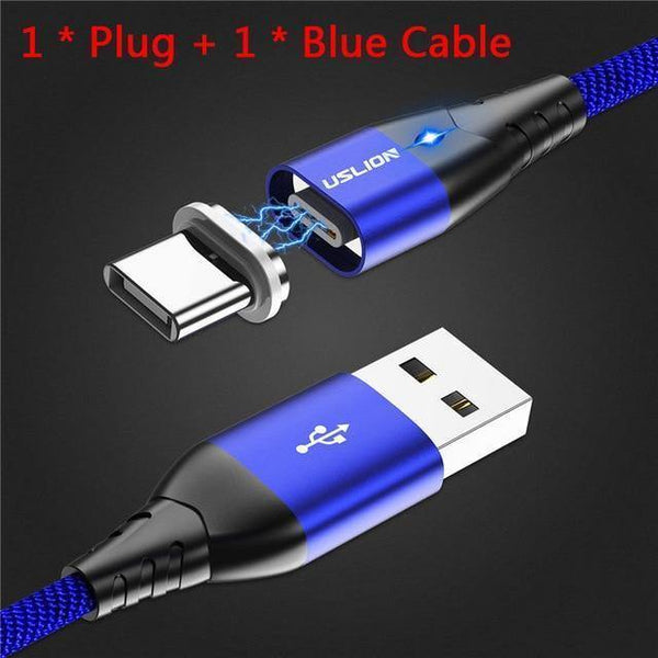 Planet Gates Blue / Type C USLION LED Magnetic USB Cable Fast Micro USB Type-C Magnet Charger usb c Data Cable for Samsung Xiaomi Mobile Phone Charge Cable