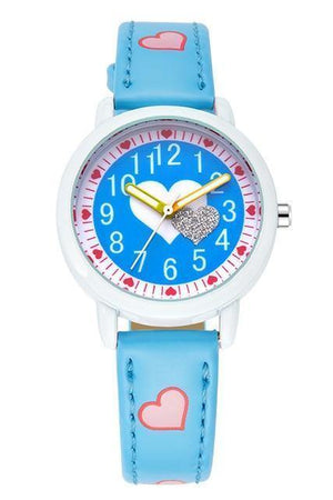 Planet Gates blue watch Love Hearts child Watches Girl Leather Printing Strap Cartoon Kids Watch Students Quartz Wristwatch Casual Fashion