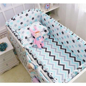 Planet Gates blue wave star 6Pcs Cartoon Baby Bedding Sets Baby Crib Bumpers Bed Around Cot Bed Sheets 100%Cotton Thickening Customizable Baby Beddings
