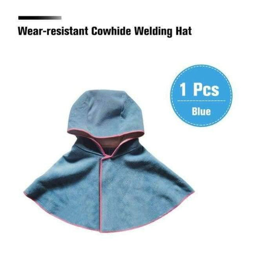Planet Gates Blue Wear-resistant Cowhide Welding Hat Cloak of Welder Clothing High Temperature Resistant Welder Working Head Shoulder Protective