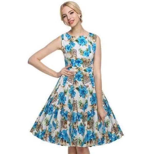 Planet Gates Blå Hvid / L ACEVOG Damekjole Retro Vintage 1950'er 60'er Rockabilly Blomster Swing Sommerkjoler Elegant Sløjfeknude Tunika Vestidos Morgenkåbe Oversize