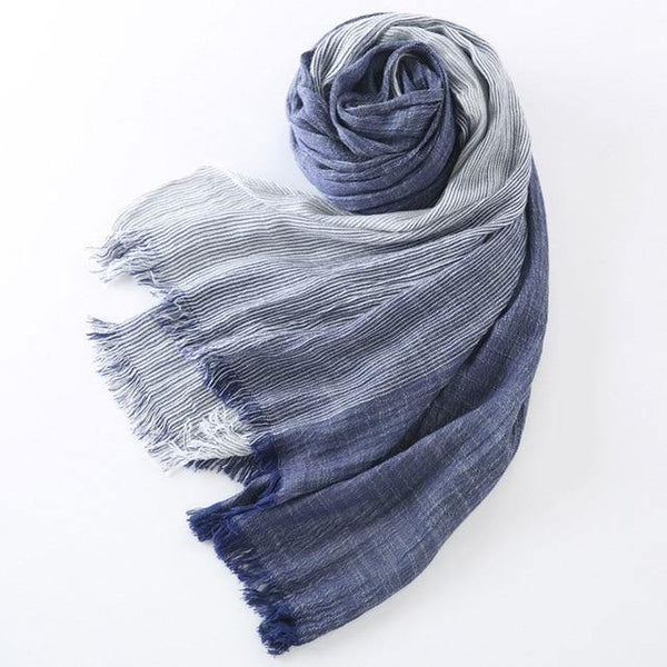 Planet Gates blue white Winter Scarf Women and Men Striped Cotton Linen Scarfs Vintage Oversized Shawls and Scarves