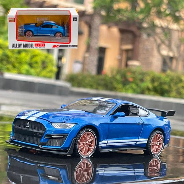 Planet Gates Blue with box 1/32 Simulation Ford Mustang Shelby GT500 Model Car Boy Alloy Sound and Light Pull Back Boy Toy Car Gift Collection Decoration