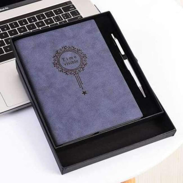Planet Gates Blue with Box Free Make logo A5 Notebook Name Custom Leather Writing Pads Binder Black Diary Office School Supply Leader Gift with Pen Box