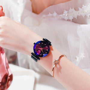 Planet Gates blue Women Bracelet Watch Luxury Starry Sky Magnetic Wrist Watch Rhinestone Mesh Wristwatch zegarek damski XFCS