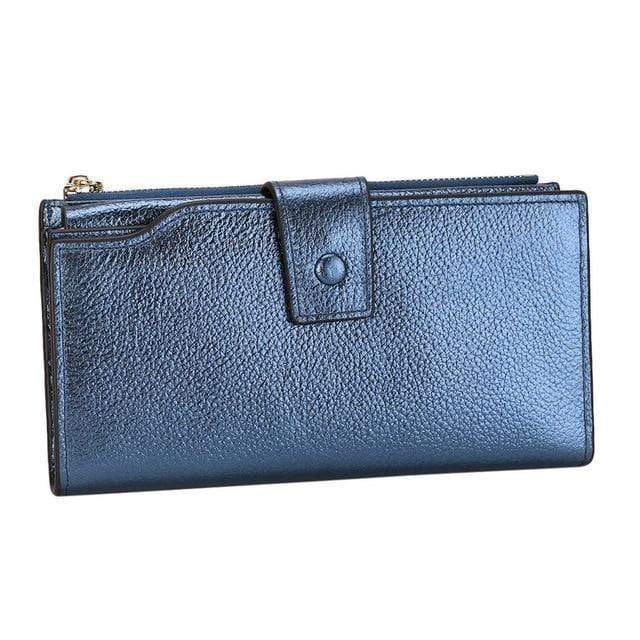 Planet Gates Women Genuine Leather RFID Blocking Functional Wallet Vintage Long Glint Card Holder Zipper Coin Purse Iphone Galaxy