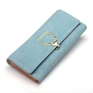 Planet Gates Blue Women Wallet Card Wallet Female Purse Leather Trifold Long Coin Holder Phone Wallet Metal Christmas Deer Cash Pocket Fashion