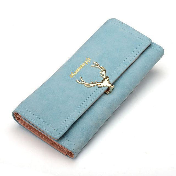 Planet Gates Blue Women Wallet Card Wallet Female Purse Leather Trifold Long Coin Holder Phone Wallet Metal Christmas Deer Cash Pocket Fashion