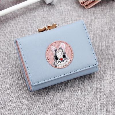 Planet Gates Blue Women Wallet Rabbit Cloth Stickers Change Folder Japanese Kawaii Girl Short Multi-function Coin Purse Card Sets