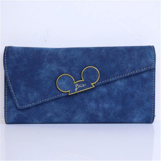 Planet Gates Women Wallets Faux Leather Long Section Hasp Purse Mickey Head Oblique Cover Type Three Fold Clutch Coin Pocket Card Holder