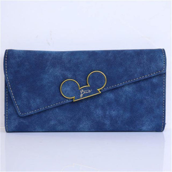 Planet Gates Blue Women Wallets Faux Leather Long Section Hasp Purse Mickey Head Oblique Cover Type Three Fold Clutch Coin Pocket Card Holder