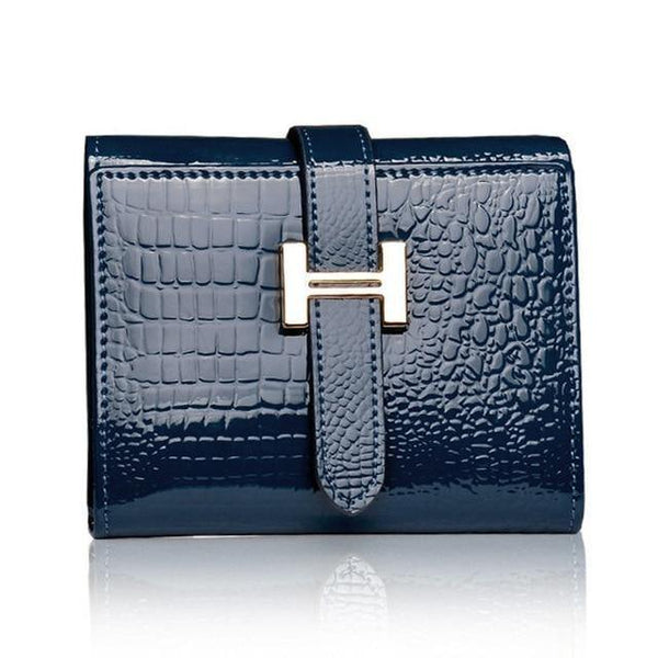 Planet Gates blue Women Wallets Patent Cow Leather Alligator Pattern Hasp Short Wallet Genuine Leather Female Small Purse Red