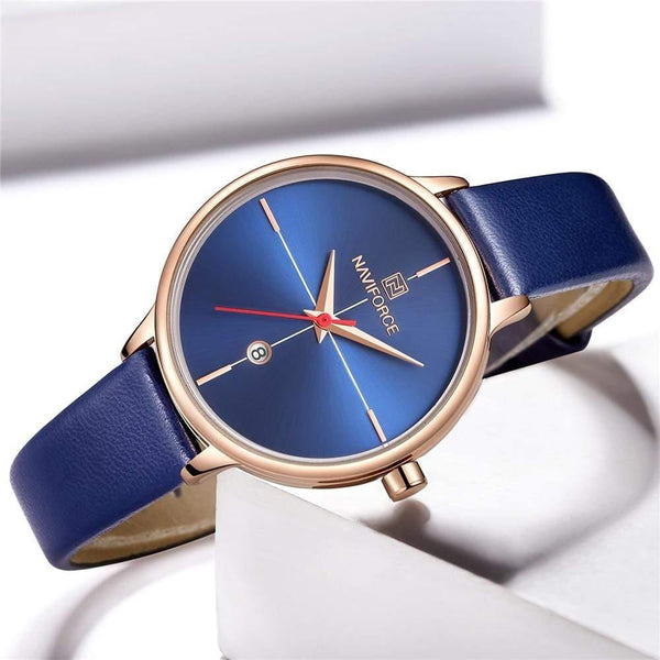 Planet Gates Blue Women Watch Fashion Quartz Lady Blue PU Watchband Date Casual 3ATM Waterproof Wristwatch Gift for Girl Wife Woman
