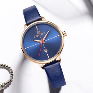 Planet Gates Blue Women Watch Fashion Quartz Lady Blue PU Watchband Date Casual 3ATM Waterproof Wristwatch Gift for Girl Wife Woman