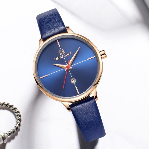 Planet Gates Blue Women Watch Fashion Quartz Lady Blue PU Watchband Date Casual 3ATM Waterproof Wristwatch Gift for Girl Wife Woman