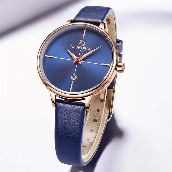 Planet Gates Blue Women Watch Fashion Quartz Lady Blue PU Watchband Date Casual 3ATM Waterproof Wristwatch Gift for Girl Wife Woman