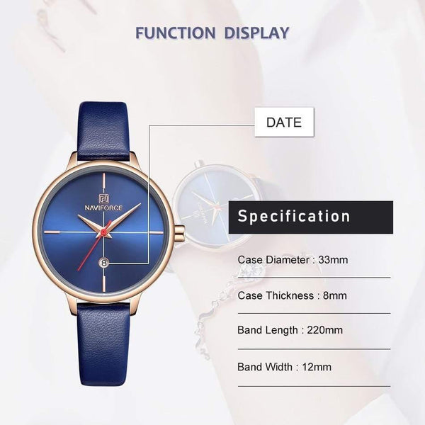 Planet Gates Blue Women Watch Fashion Quartz Lady Blue PU Watchband Date Casual 3ATM Waterproof Wristwatch Gift for Girl Wife Woman