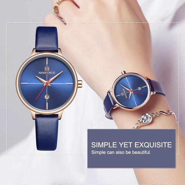 Planet Gates Blue Women Watch Fashion Quartz Lady Blue PU Watchband Date Casual 3ATM Waterproof Wristwatch Gift for Girl Wife Woman