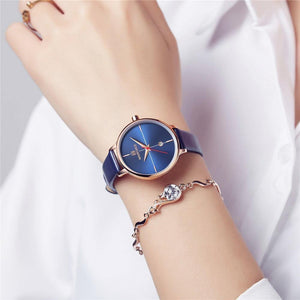 Planet Gates Blue Women Watch Fashion Quartz Lady Blue PU Watchband Date Casual 3ATM Waterproof Wristwatch Gift for Girl Wife Woman