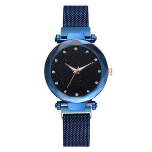 Planet Gates Blue Women Watches Mesh Ladies Clock Magnet Buckle Starry Diamond Geometric Surface Casual Dress Quartz Wristwatch