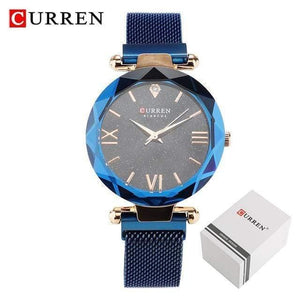 Planet Gates Blue Women Watches Mesh Ladies Clock Magnet Buckle Starry Diamond Geometric Surface Fashion Casual Quartz Wristwatch