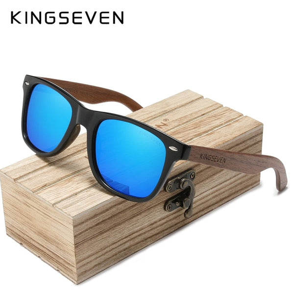 Planet Gates Blue Wood box / China / Original Polarized KINGSEVEN New Black Walnut Sunglasses Wood Polarized Sunglasses Men's Glasses Handmade UV400 Protection Eyewear Retro Wooden Box