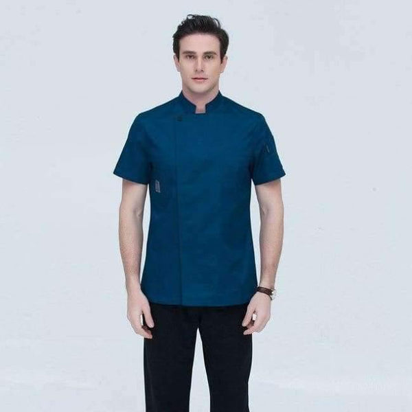 Planet Gates Blue / XL Black Short-sleeve Chef Uniforms Restaurant Hotel Chef Jacket Kitchen Cook Suit Man Woman Kitchen Work Clothes Overalls Blue Red