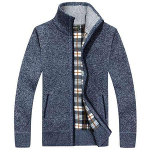 Planet Gates Blue / XL New 4XL 5XL Mens Fleece Sweate Autumn Winter Warm Cashmere Slim Fat Wool Zipper Casual Sweater Men Knitted Coat AF1383